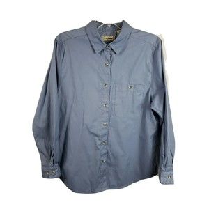 VTG LL Bean Shirt Size 12 Women Blue  Button Down Top Blouse made hong Kong